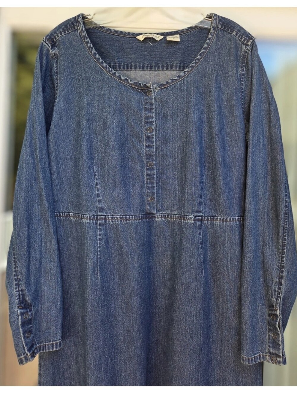 DENIM DRESS *READ* Vintage 90's Full Maxi Length Minimalist Eddie Bauer L Blue